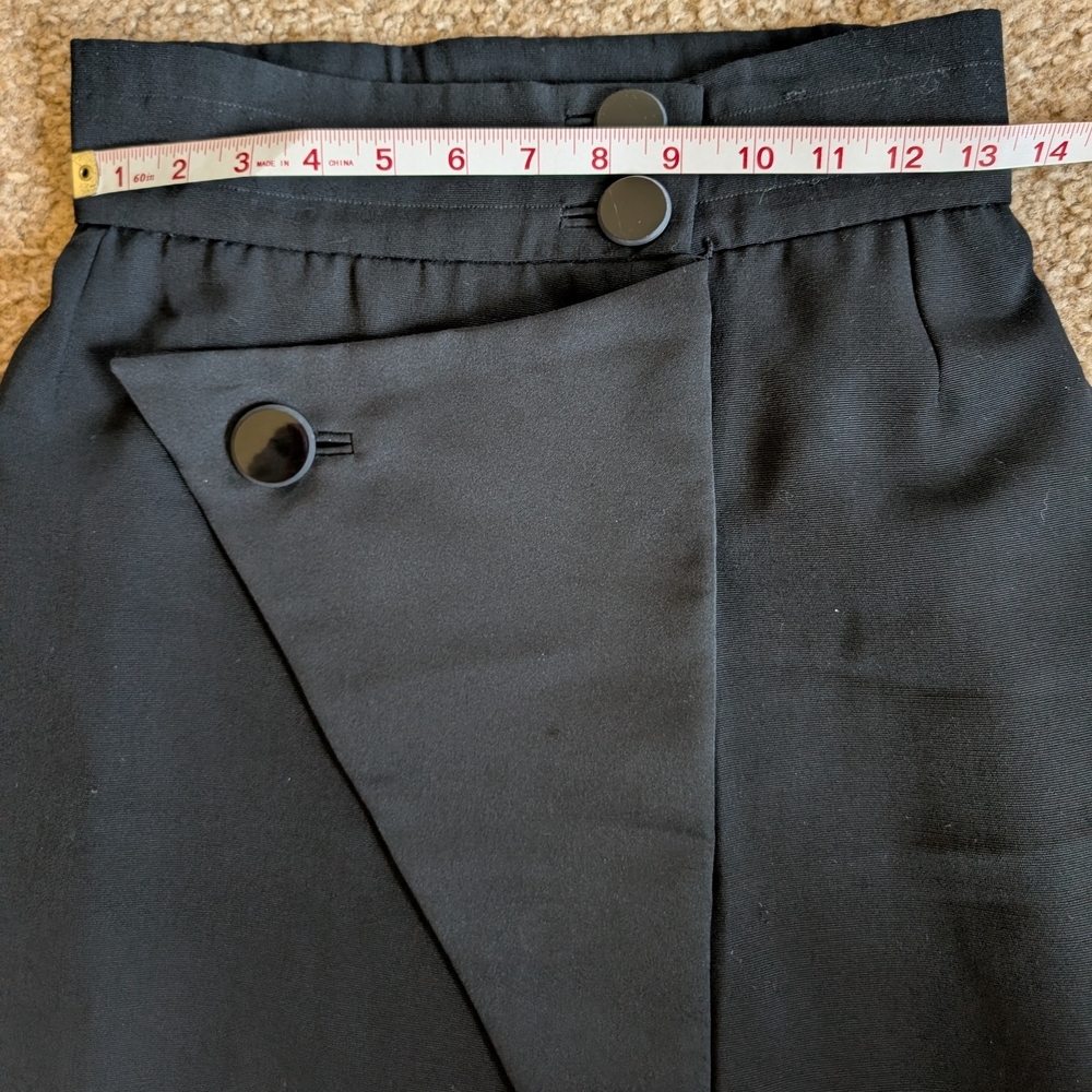 Vintage Saint Laurent Black Wrap-Front A-Line Skirt with Button Accents - Picture 2 of 8